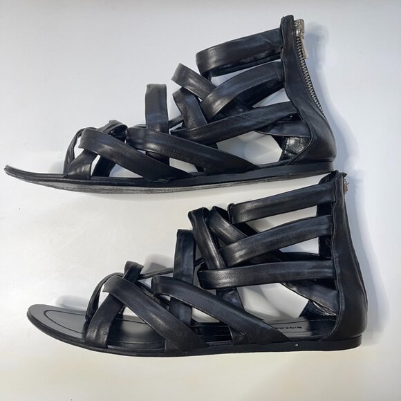 Sigerson Morrison Flat Black Leather Gladiator Sandals US 8.5 - Picture 1 of 12